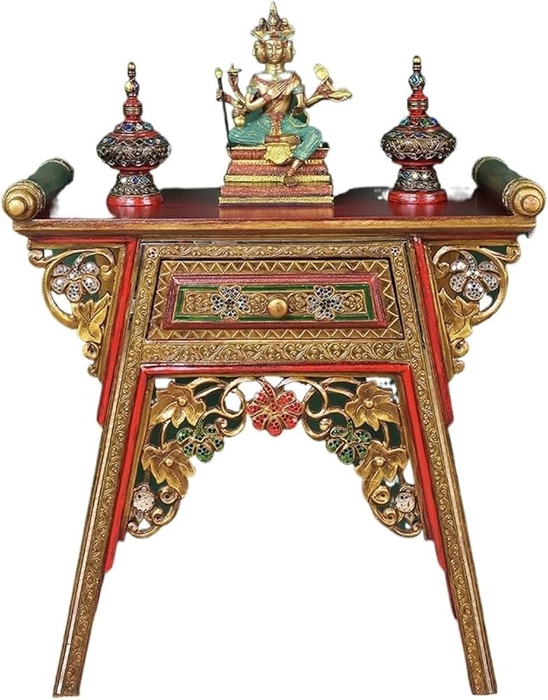 Amazon｜仏壇 無垢材の供物台、中国式神棚キャビネット、タイ式の